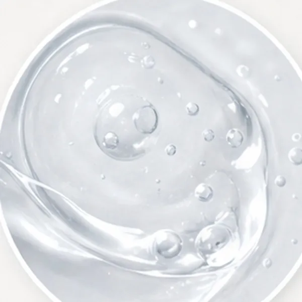 Clear, lightweight hydrating serum texture with small bubbles